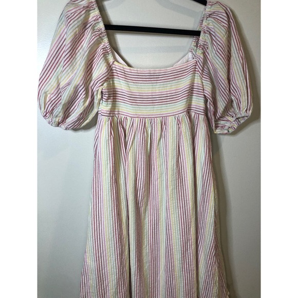 Moodie Rainbow Pinstripe Maxi Tiered Dress Feminine Preppy Size Medium - Picture 7 of 9